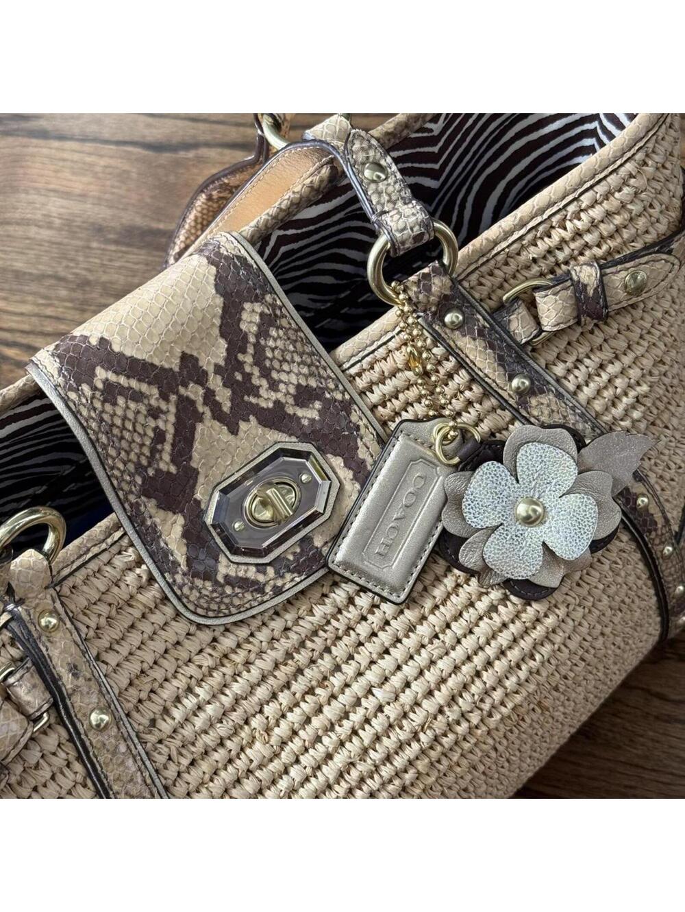 Coach Python Straw Natalie Tote Bag - Picture 2 of 8